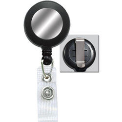 Black Badge Reel w. Silver Sticker, Reinforced Vinyl Strap & Belt Clip - IDenticard.com