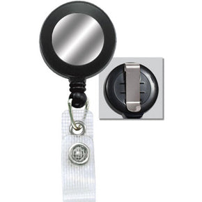 Black Badge Reel w. Silver Sticker, Reinforced Vinyl Strap & Belt Clip - IDenticard.com