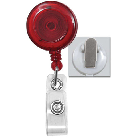 Round Translucent Retractable Badge Reel with Clear Vinyl Strap, Spring Clip (34