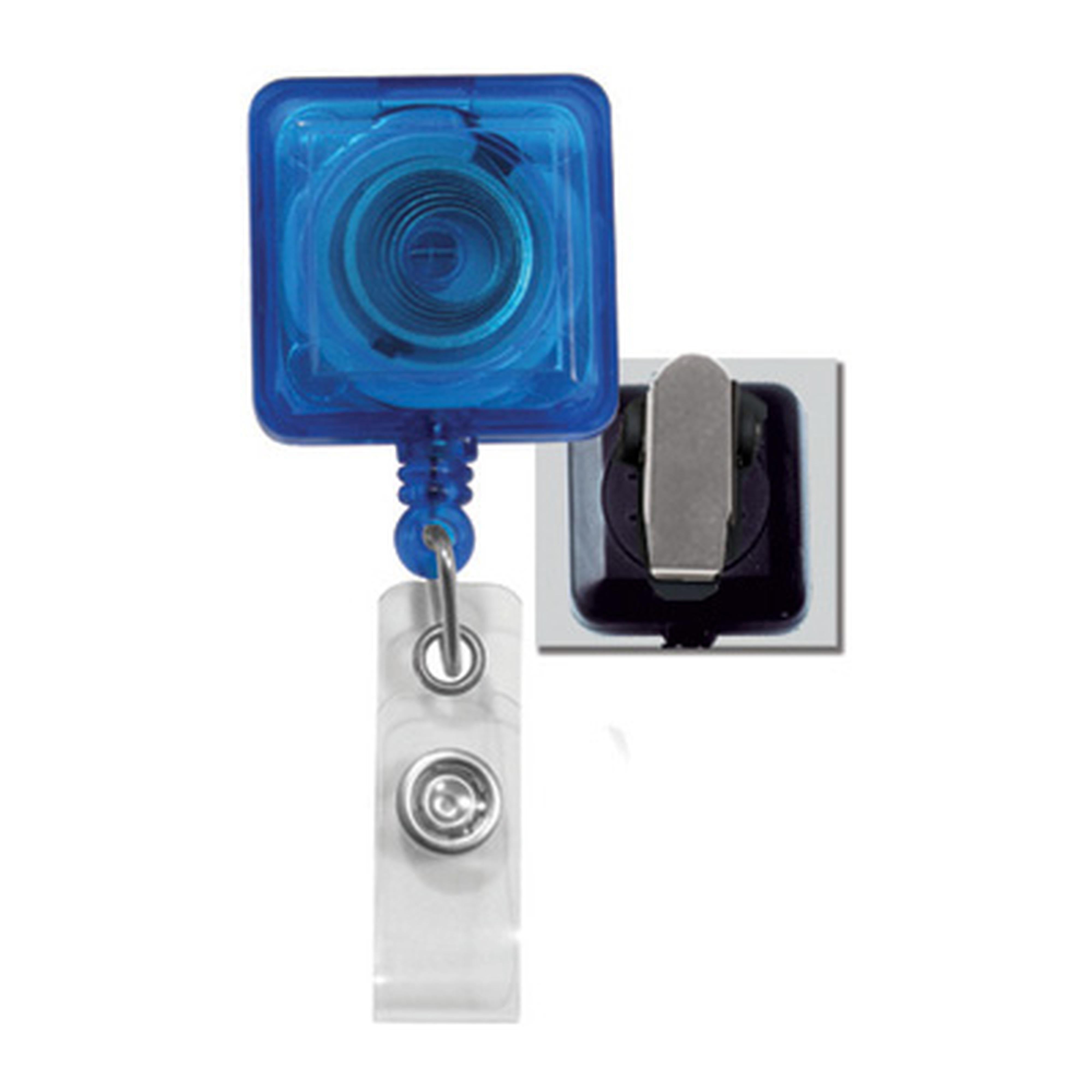 Blue Square Translucent Badge Reel with Vinyl Strap & Spring Clip Blue Square Translucent Badge Reel with Vinyl Strap & Spring Clip