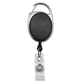 Black Premier Carabiner Badge Reel with Clear Vinyl Strap - IDenticard.com