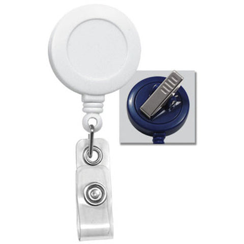 White Round Retractable Badge Reel with Clear Vinyl Strap, Swivel Clip(34