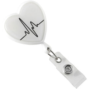 White EKG Themed Heart Shaped Reel - IDenticard.com