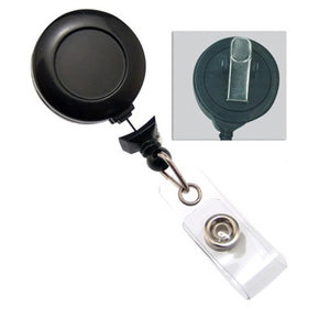 Black Badge Reel with Clear Vinyl Strap & Swivel Spring Clip - IDenticard.com