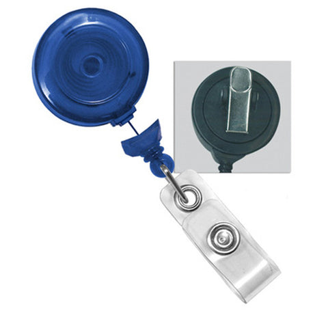 No-Twist Retractable Translucent Blue Badge Reel with Clear Vinyl Strap, Swivel Spring Clip(34