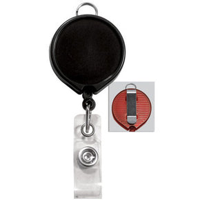 Black Badge Reel with Clear Vinyl Strap & Belt Clip - IDenticard.com