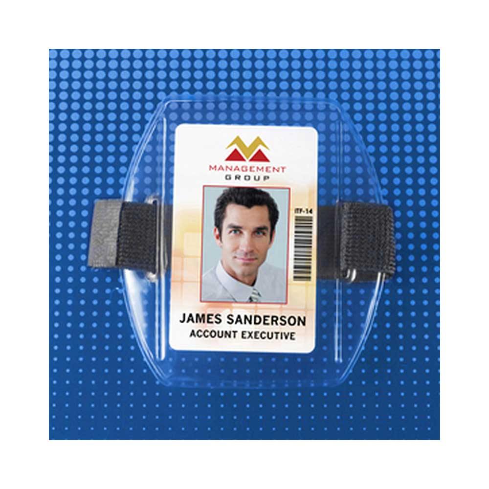 Clear Flexible Arm Band Badge Holder with Colored Strap, Credit Card Size Clear Flexible Arm Band Badge Holder with Colored Strap, Credit Card Size