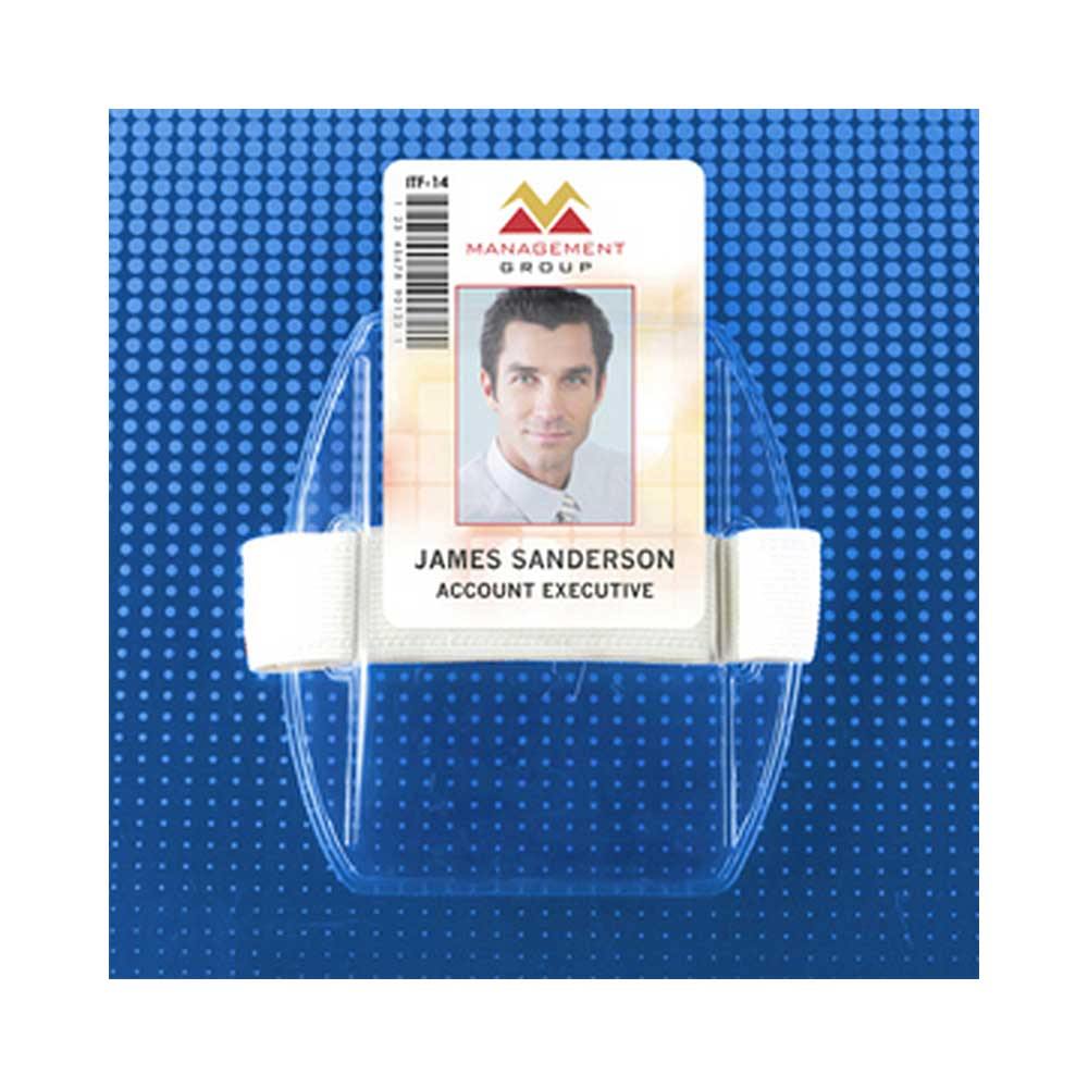 Clear Flexible Arm Band Badge Holder with Colored Strap, Credit Card Size Clear Flexible Arm Band Badge Holder with Colored Strap, Credit Card Size