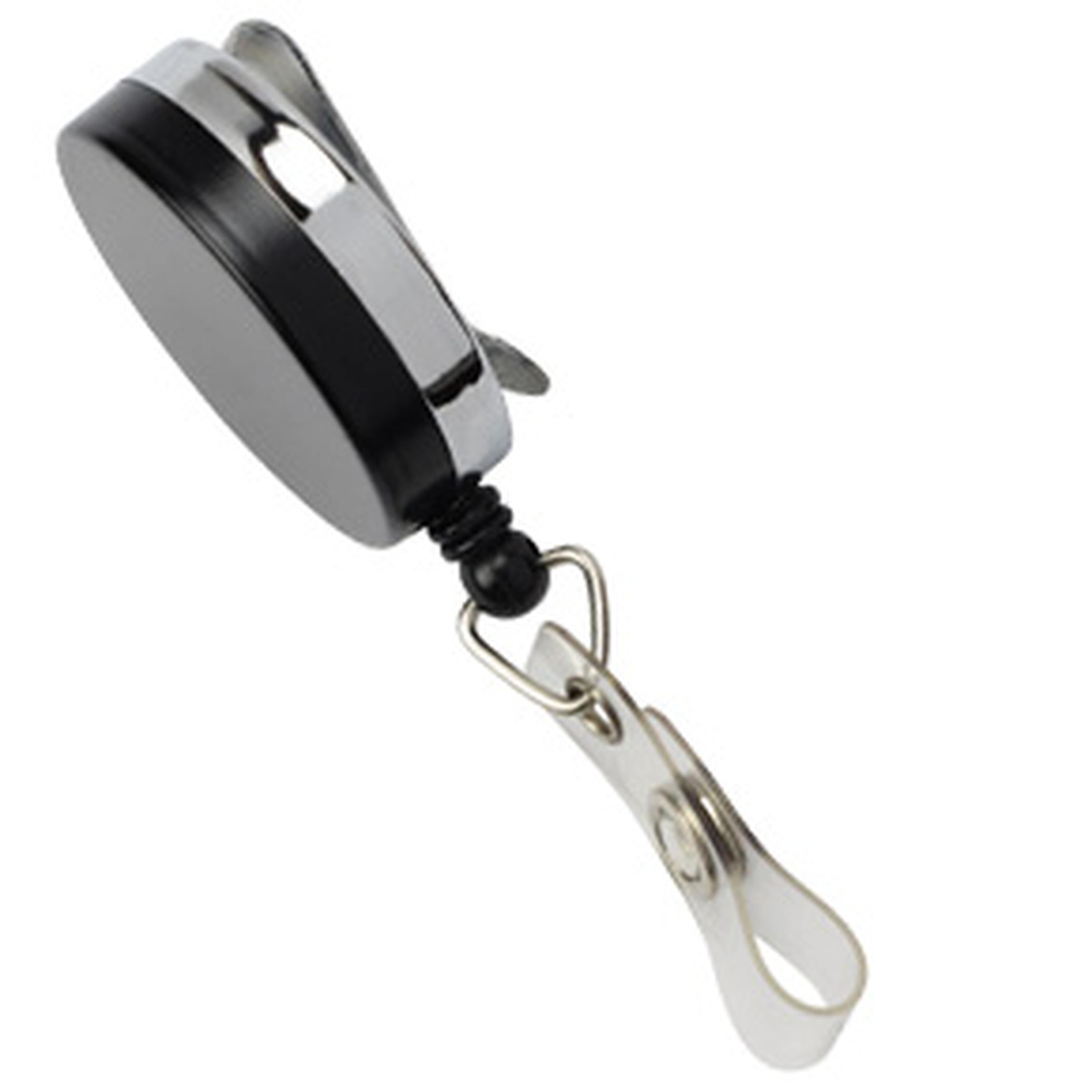 Metal Case Badge Reel with Nylon Cord Black - Chrome Metal Case Badge Reel with Nylon Cord Black - Chrome