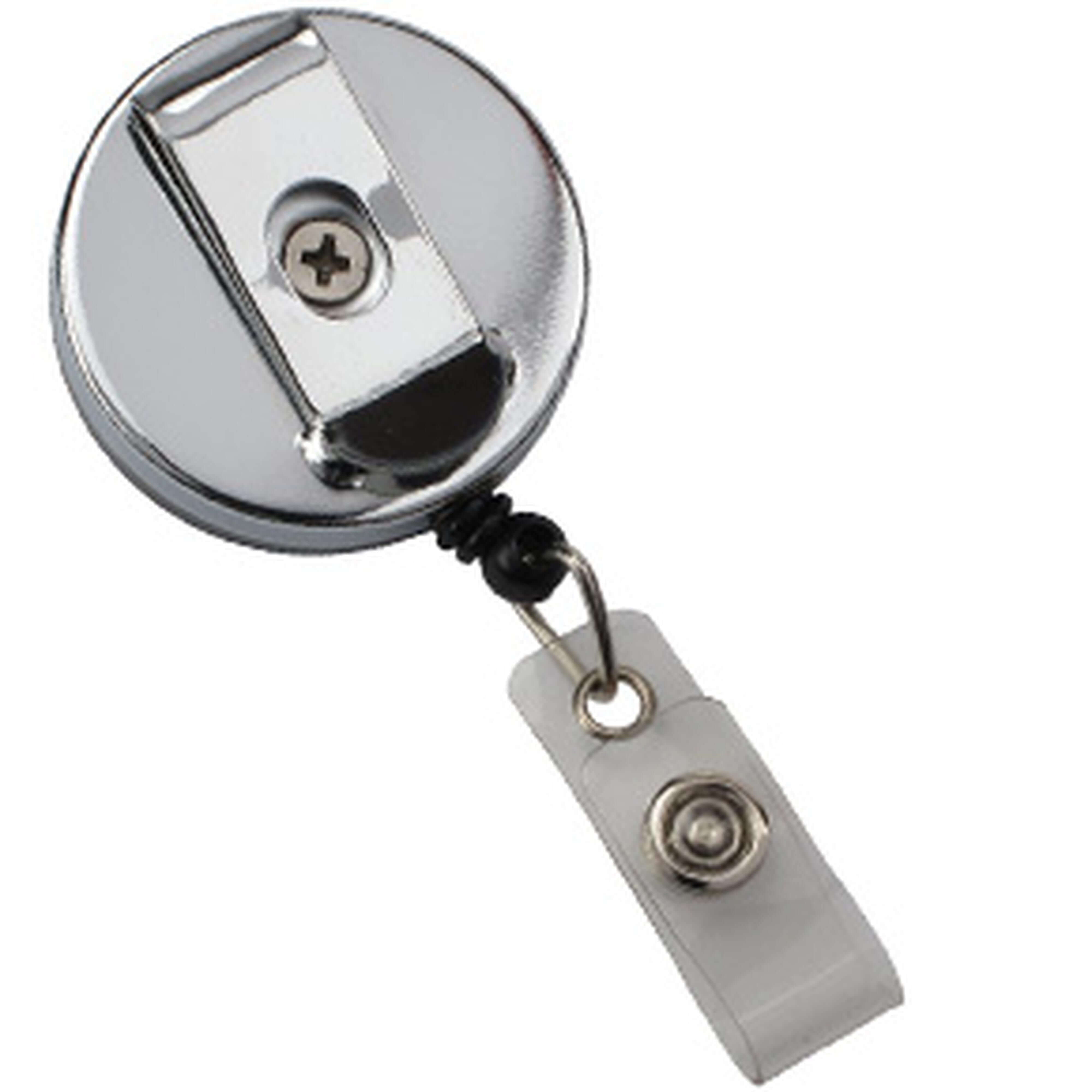 Metal Case Badge Reel with Nylon Cord Black - Chrome Metal Case Badge Reel with Nylon Cord Black - Chrome