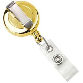 Gold Round Badge Reel with Strap and Slide Clip - IDenticard.com