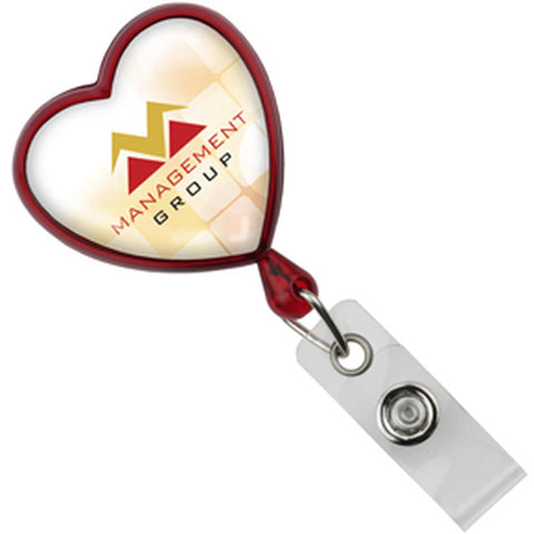 Red Translucent Heart-Shaped Awareness Retractable Badge Reel with Vinyl Strap, Swivel Clip (34