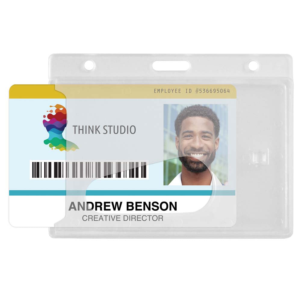 Rigid Side Loading Badge Holder with Thumb Slot, Credit Card Size Rigid Side Loading Badge Holder with Thumb Slot, Credit Card Size