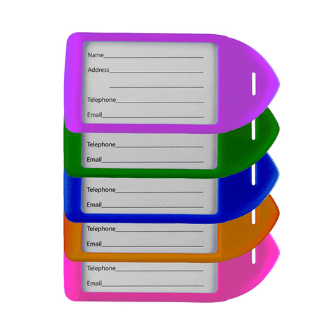 Rigid Plastic Neon Luggage Tag Holders, purple-green-orange-pink, 3-1/4