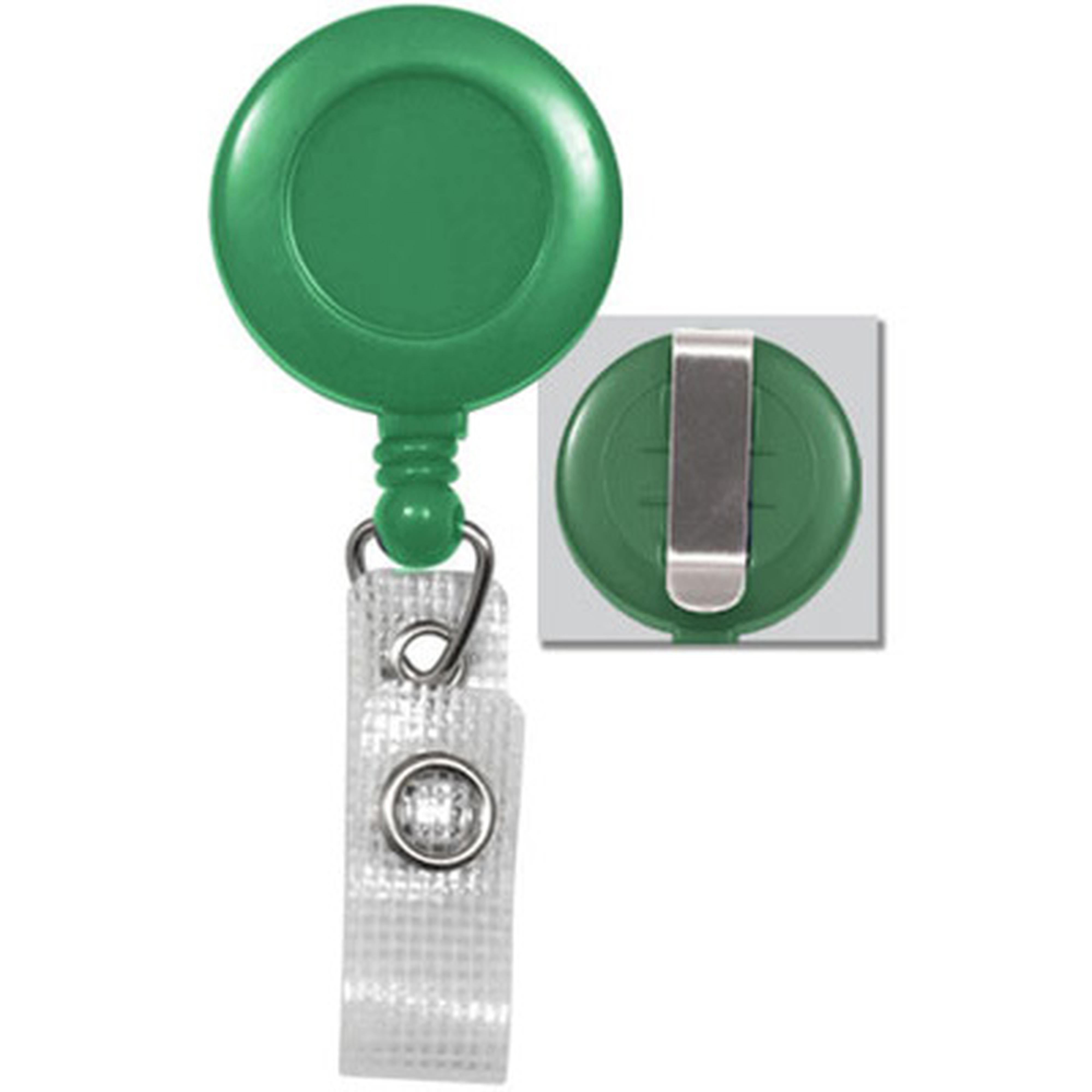 Round Retractable Badge Reel with Reinforced Vinyl Strap, Belt Clip(34 Cord) Green