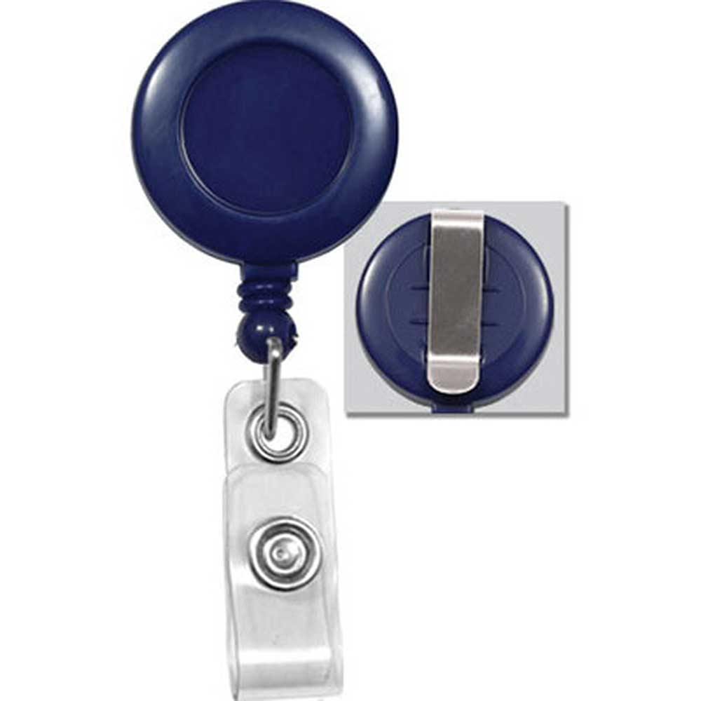Round Retractable Badge Reel with Clear Vinyl Strap, Slide Belt Clip (34 Cord) Black