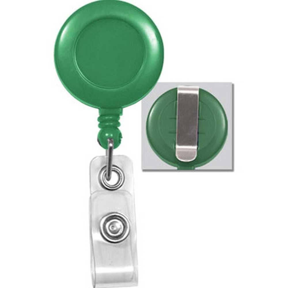 Round Retractable Badge Reel with Clear Vinyl Strap, Slide Belt Clip (34 Cord) Green
