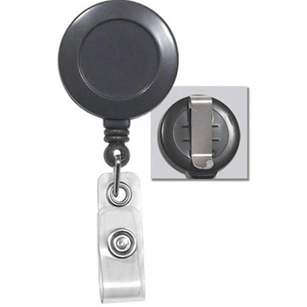 Round Retractable Badge Reel with Clear Vinyl Strap, Slide Belt Clip (34 Cord) White