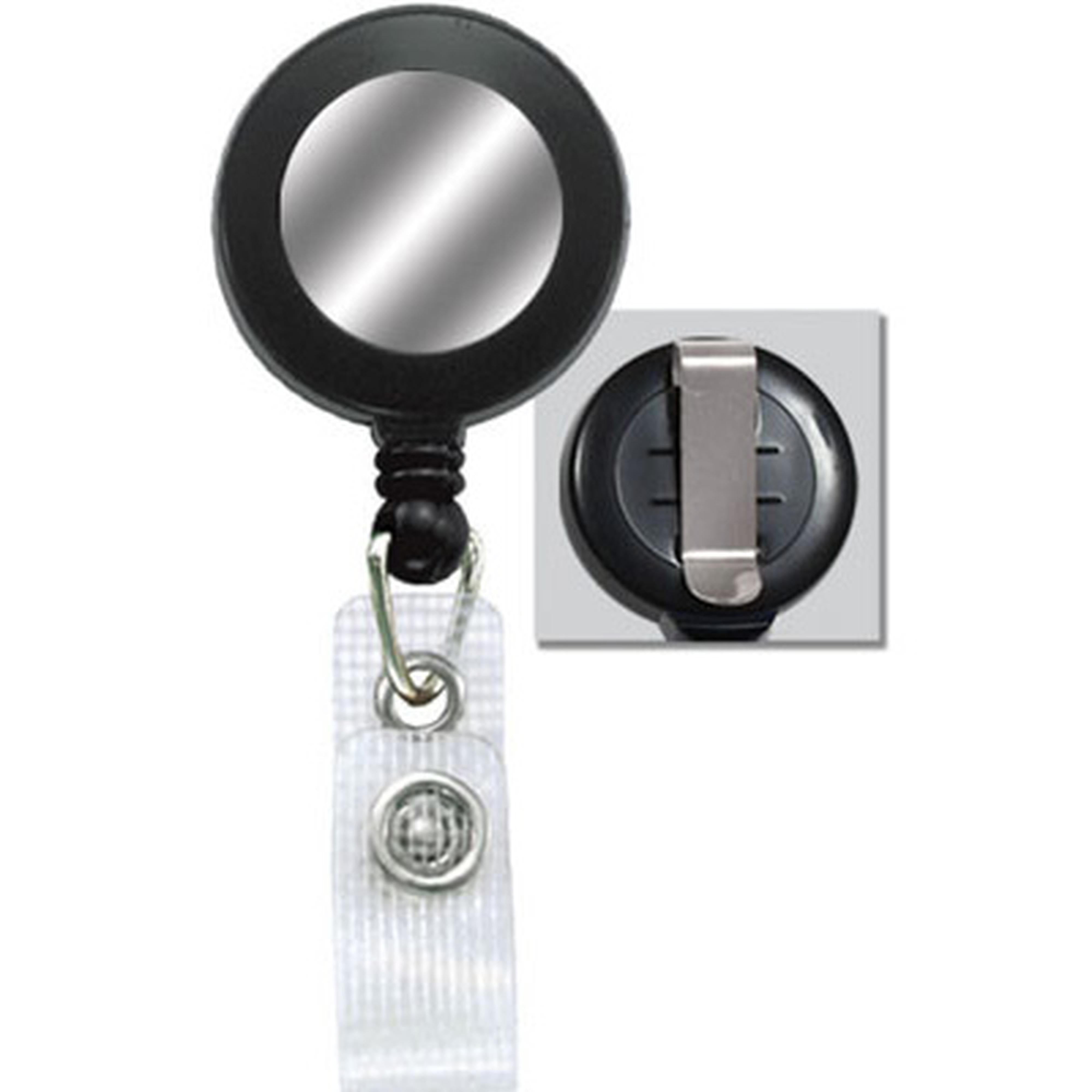 Badge Reel with Silver Sticker | Reinforced Vinyl Strap & Belt Clip Black