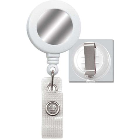 Round Retractable Badge Reel with Reinforced Vinly Strap, Silver Sticker, Belt Clip (34