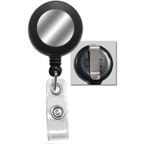 Black Badge Reel with Silver Sticker, Clear Vinyl Strap & Belt Clip - IDenticard.com