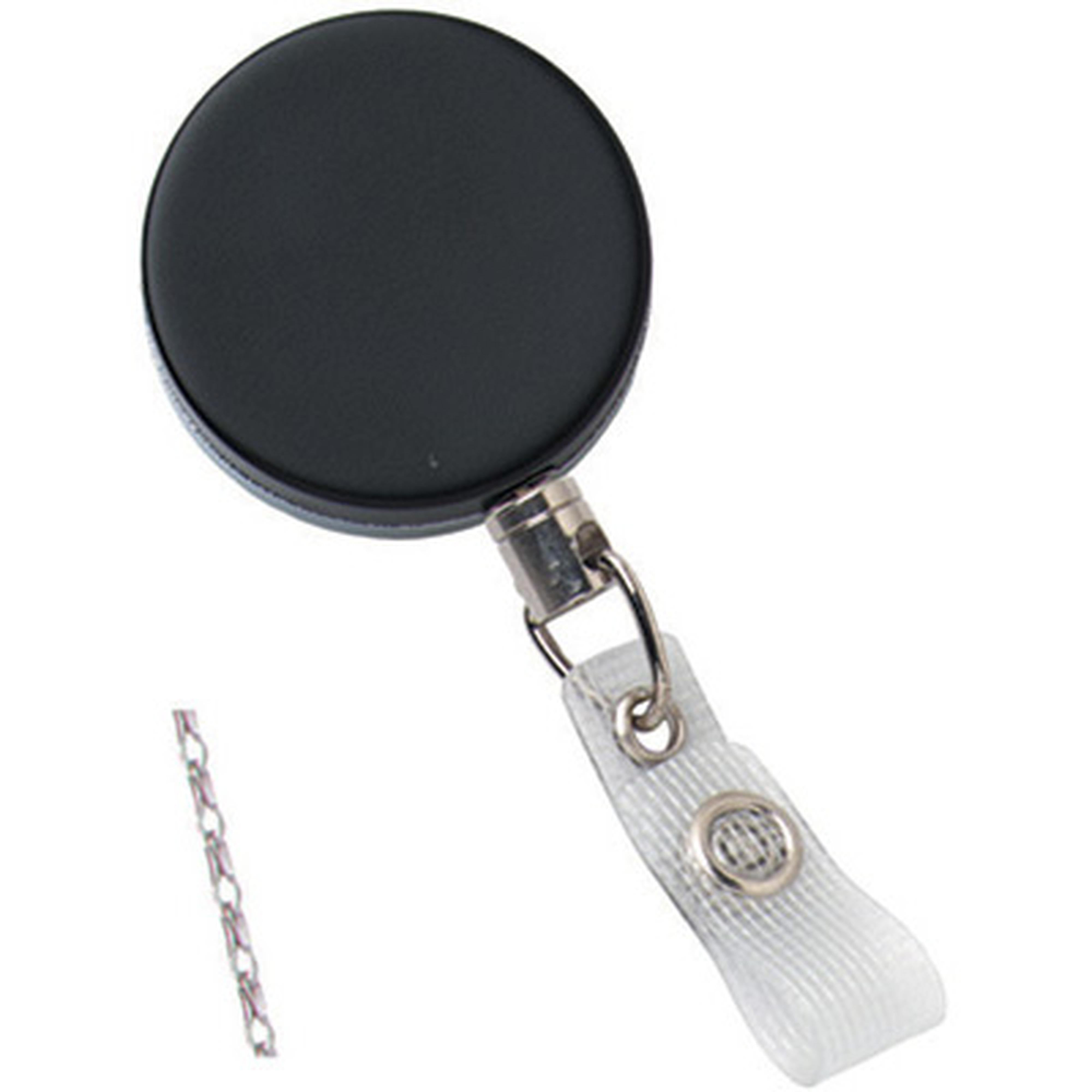 Round Retractable Badge Reel with Clear Vinyl Strap, Slide Belt Clip (34 Cord) Black