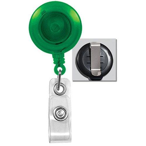 Round Translucent Retractable Badge Reel with Clear Vinyl Strap, Swivel Clip (34Cord) Green