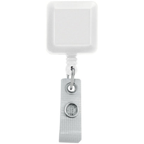 Square White Retractable Badge Reel with Reinforced Vinyl Strap, Belt Clip(34