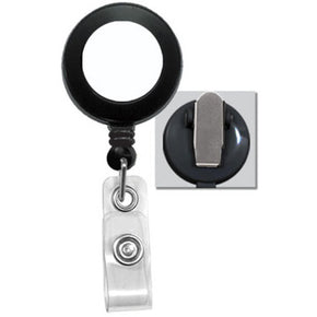 Black Badge Reel with White Sticker, Clear Vinyl Strap & Spring Clip - IDenticard.com