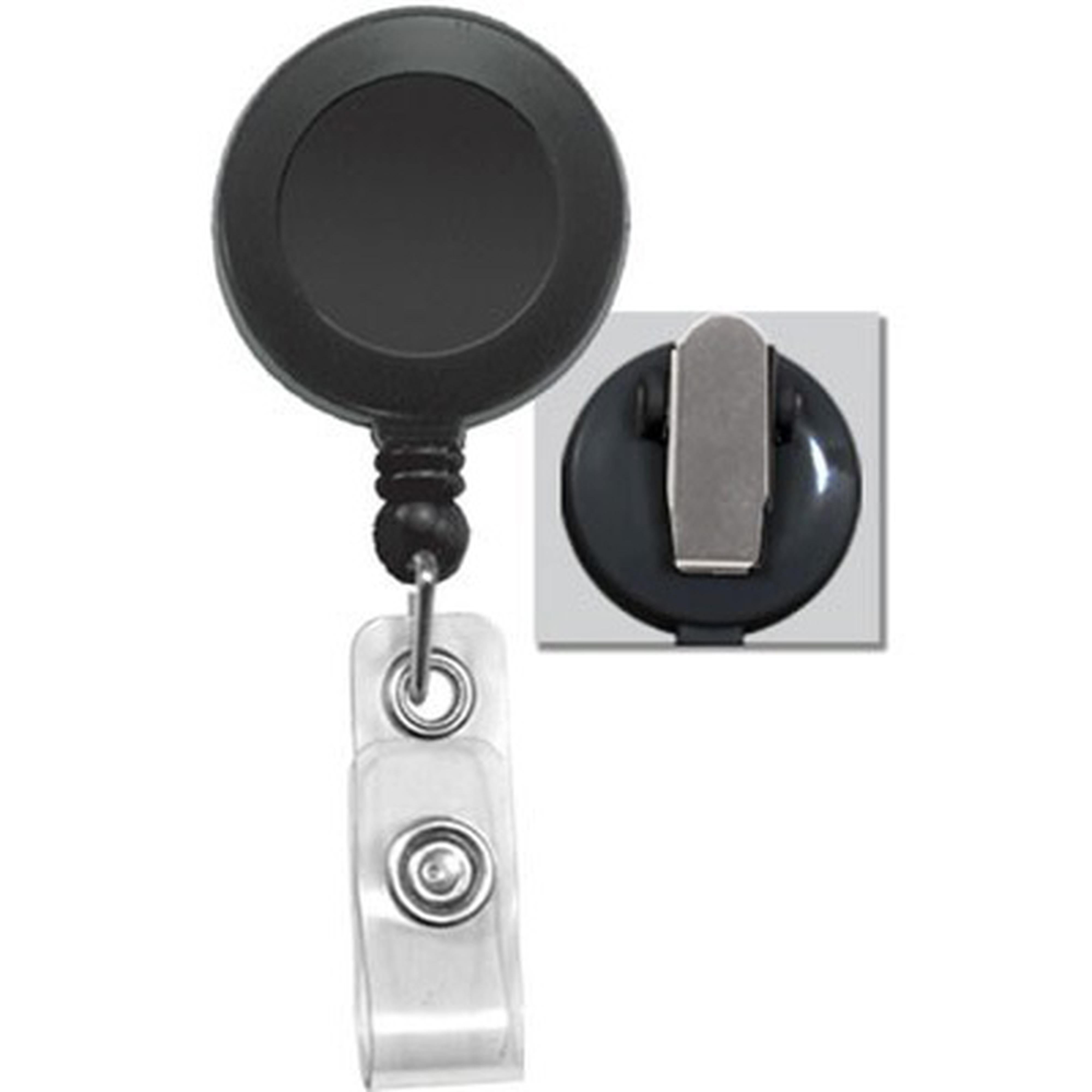 Round Retractable Badge Reel with Clear Vinyl Strap, Spring Clip(34Cord) Black