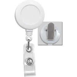 White Badge Reel with Clear Vinyl Strap & Spring Clip - IDenticard.com