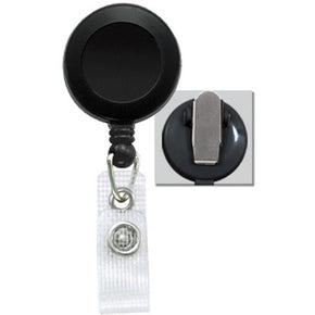 Black Badge Reel with Reinforced Vinyl Strap & Spring Clip - IDenticard.com