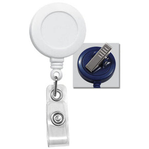 White Round Badge Reel With Strap And Swivel Clip - IDenticard.com