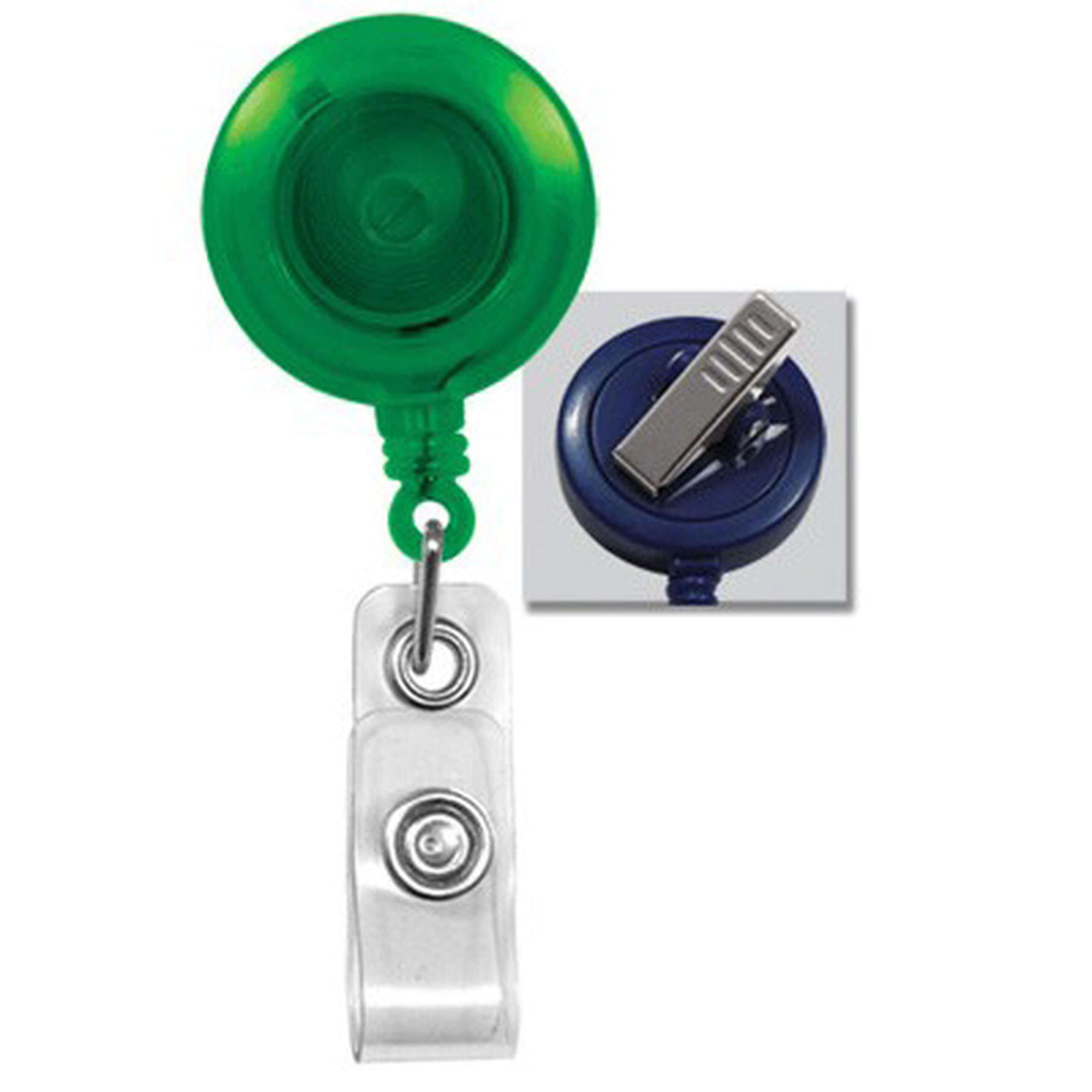 Round Translucent Retractable Badge Reel with Clear Vinyl Strap, Spring Clip (34Cord) Blue
