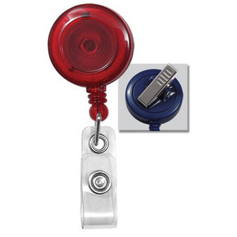Round Translucent Retractable Badge Reel with Clear Vinyl Strap, Swive