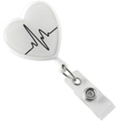 White EKG Themed Heart Shaped Reel - IDenticard.com