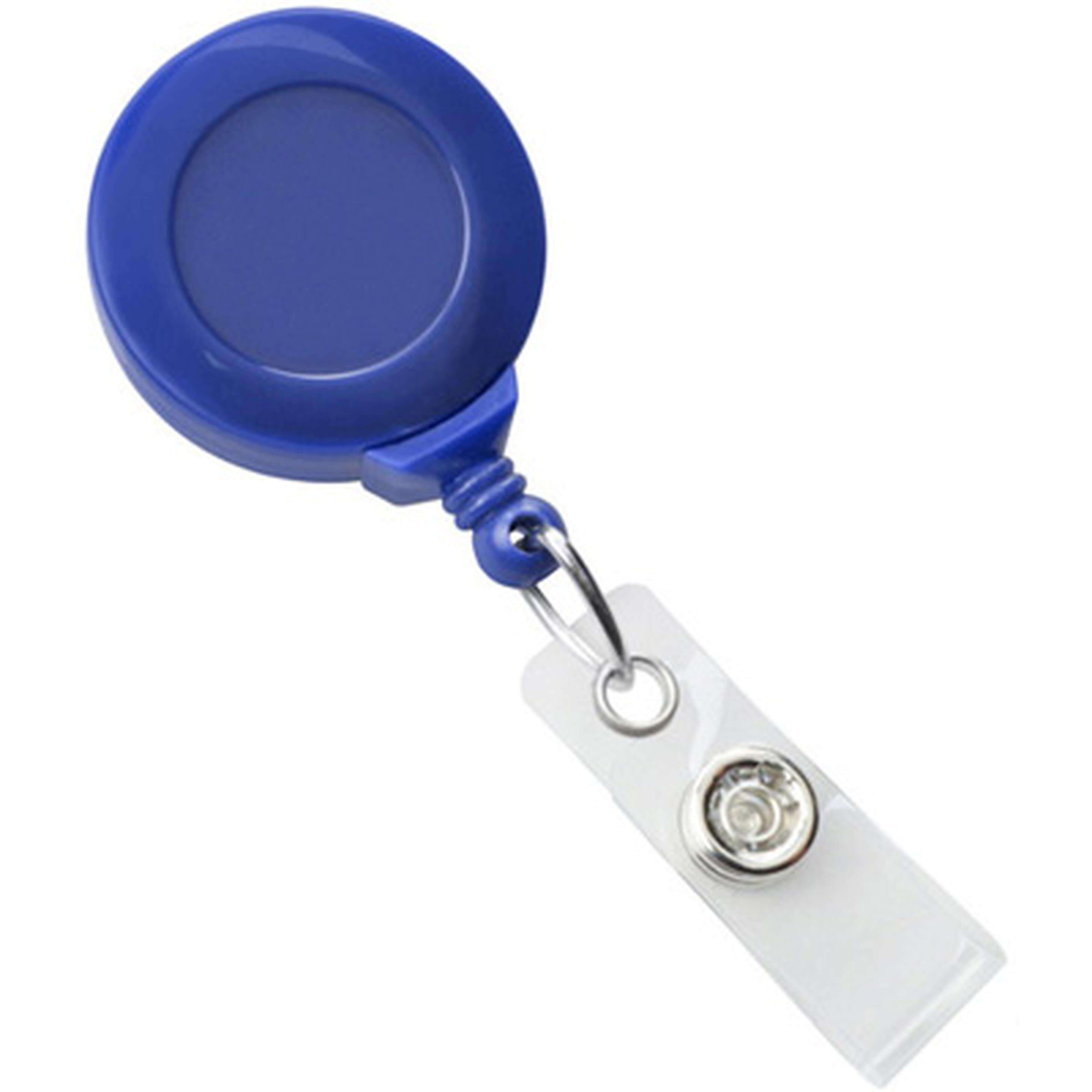 Round Retractable Badge Reel with Clear Vinyl Strap, Swivel Spring Clip(34Cord) Royal Blue