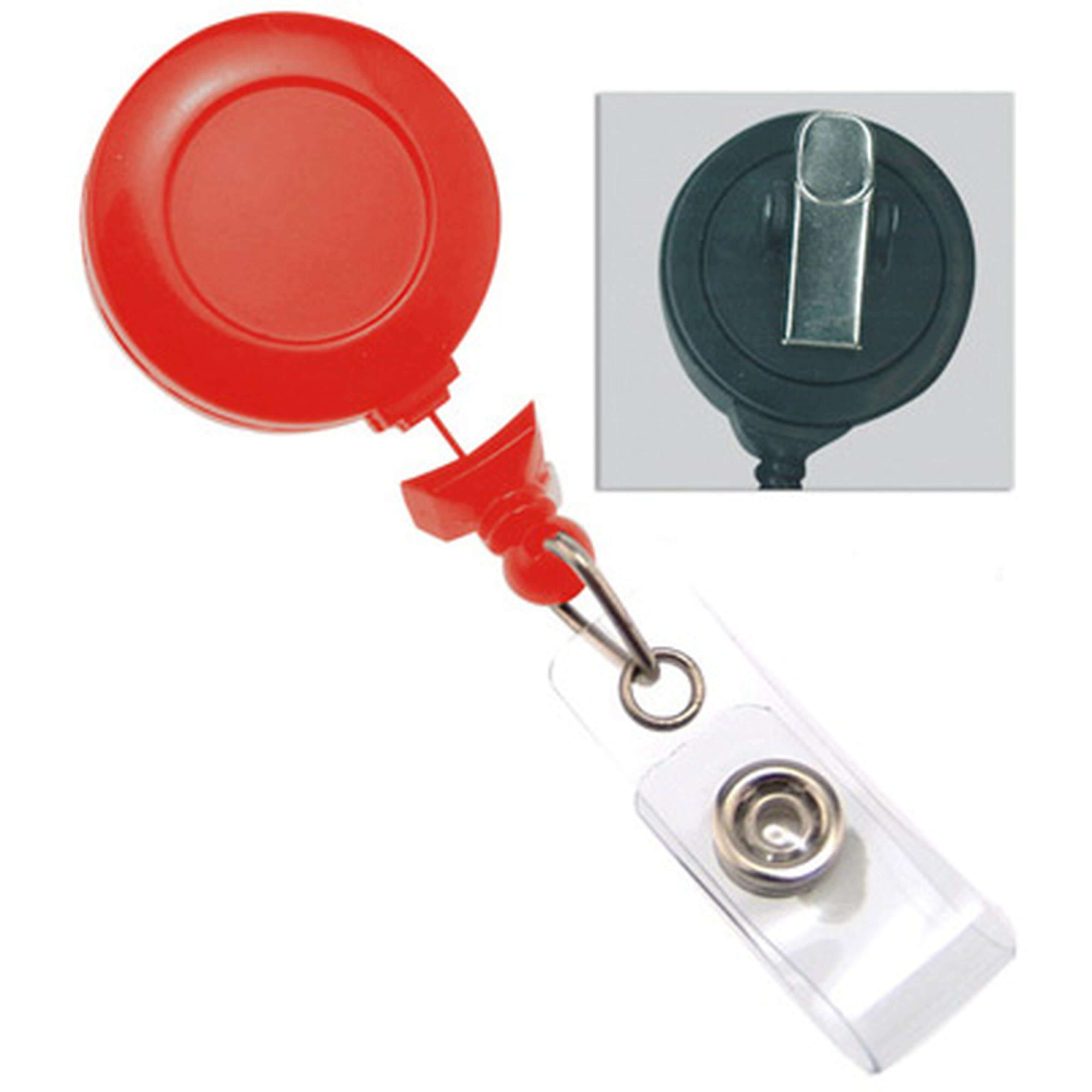 Round Retractable Badge Reel with Clear Vinyl Strap, Swivel Spring Clip(34Cord) Red