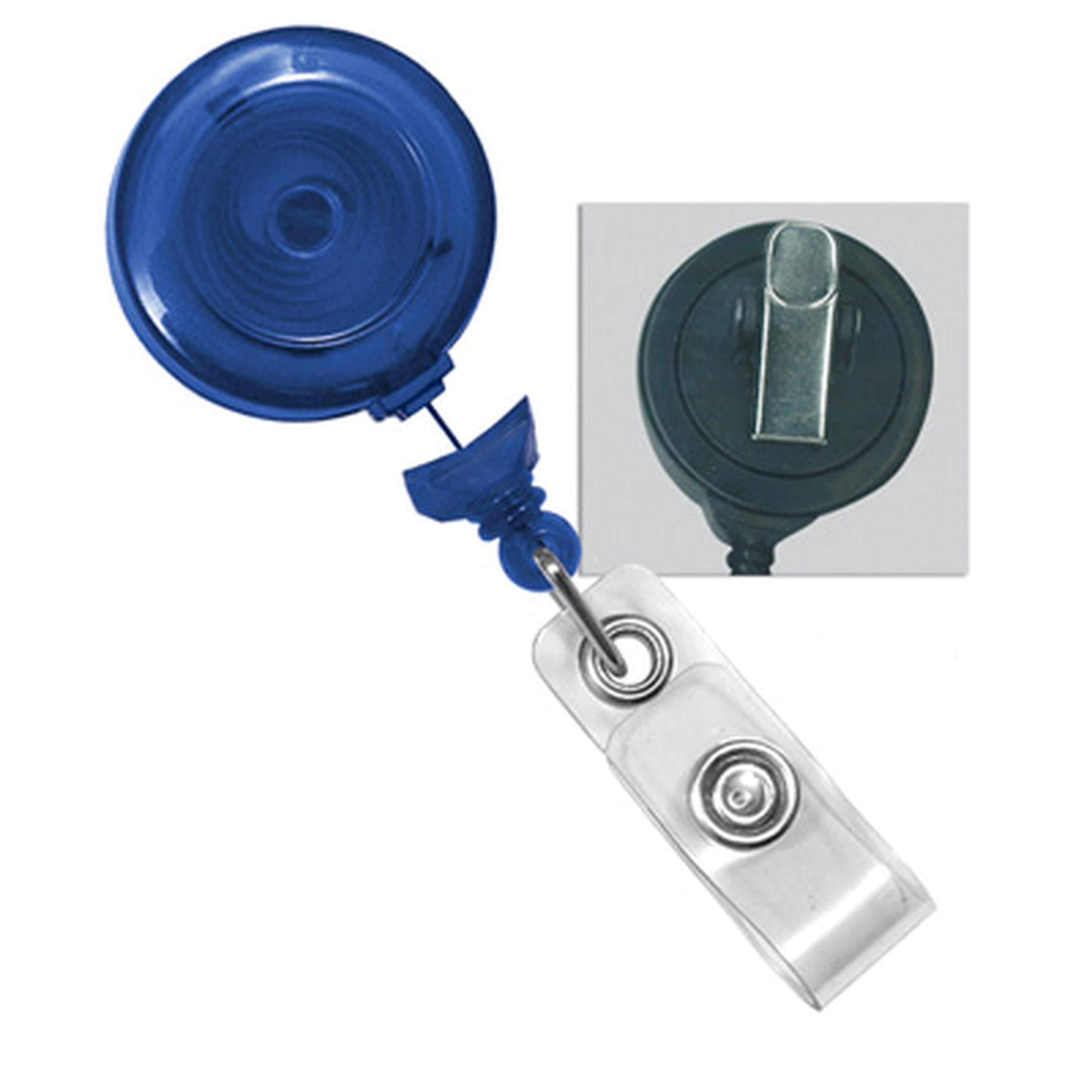 No-Twist Retractable Translucent Blue Badge Reel with Clear Vinyl Strap, Swivel Spring Clip(34Cord)