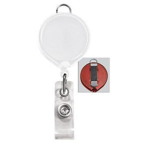 White Badge Reel with Clear Vinyl Strap & Belt Clip - IDenticard.com