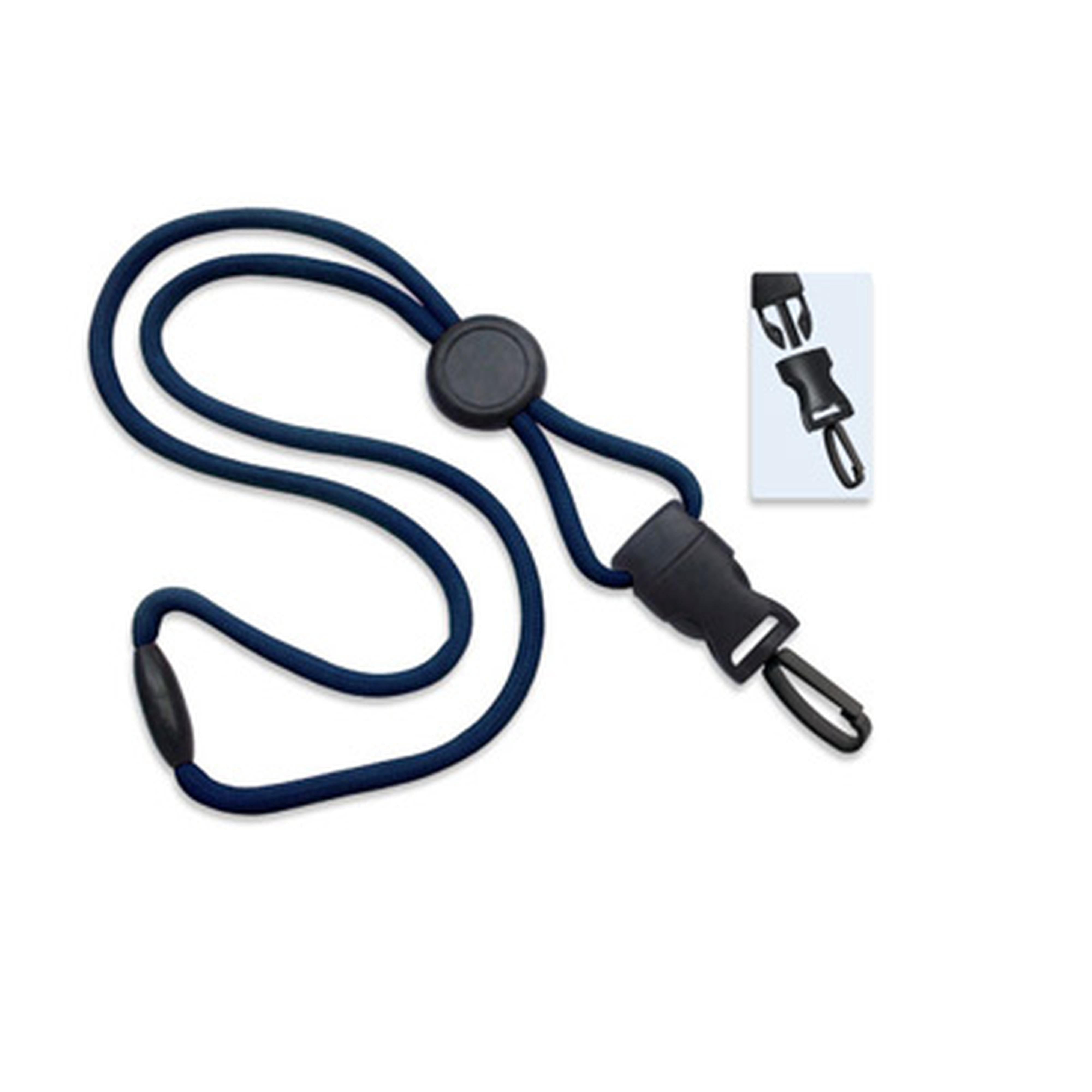 1/4 Round Breakaway Lanyard with DTACH End Fitting Navy Blue / Plastic Swivel Hook