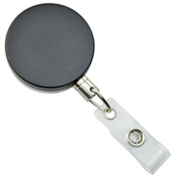 Metal Case Badge Reel with Wire Cord Black - Chrome - IDenticard.com