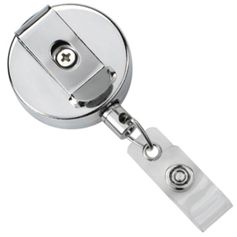 Metal Case Badge Reel with Wire Cord Chrome