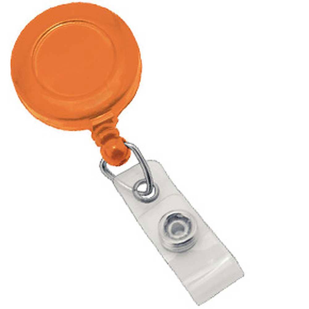 Round Retractable Badge Reel with Strap, Slide Clip (34Cord) Orange