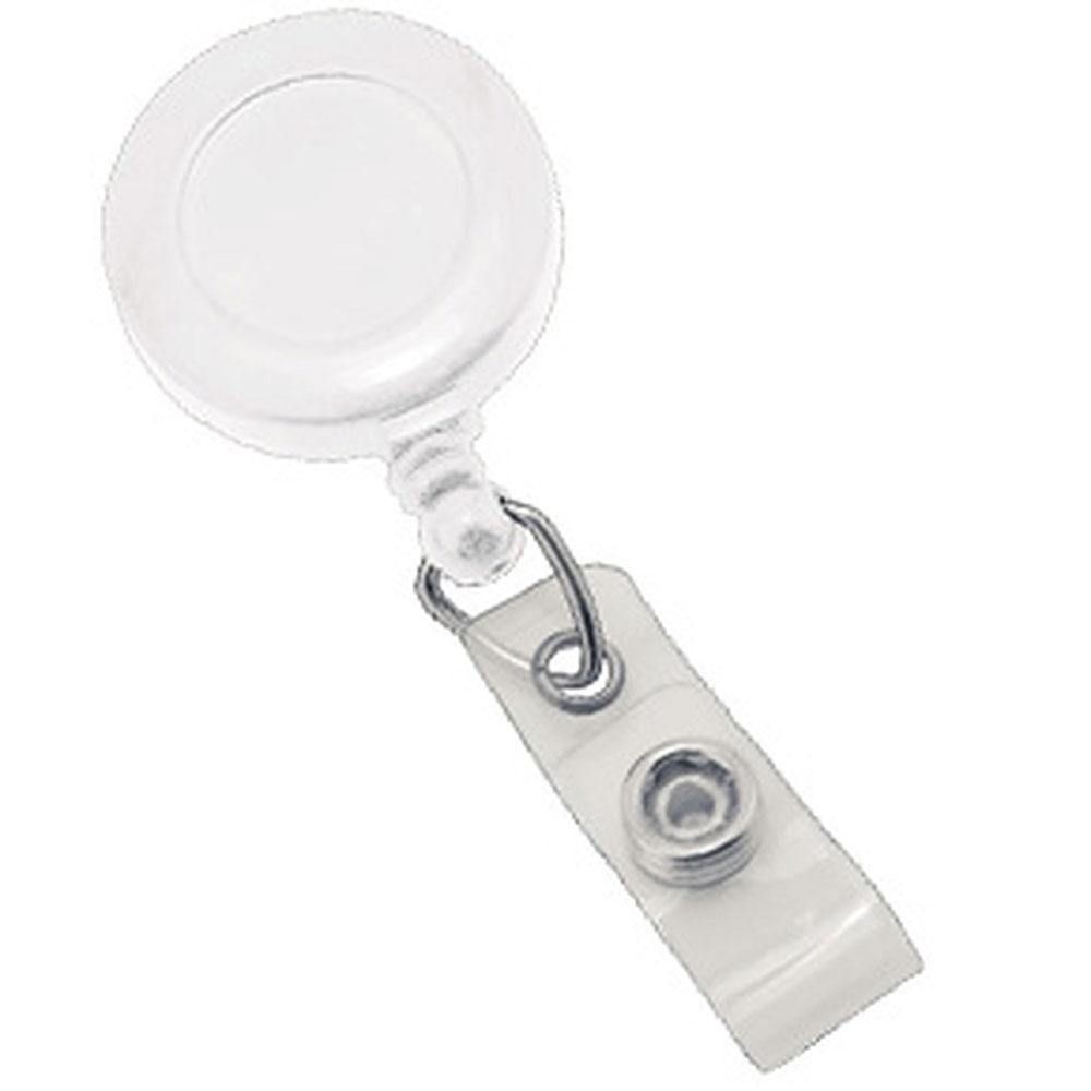 Round Retractable Badge Reel with Strap, Slide Clip (34Cord) White