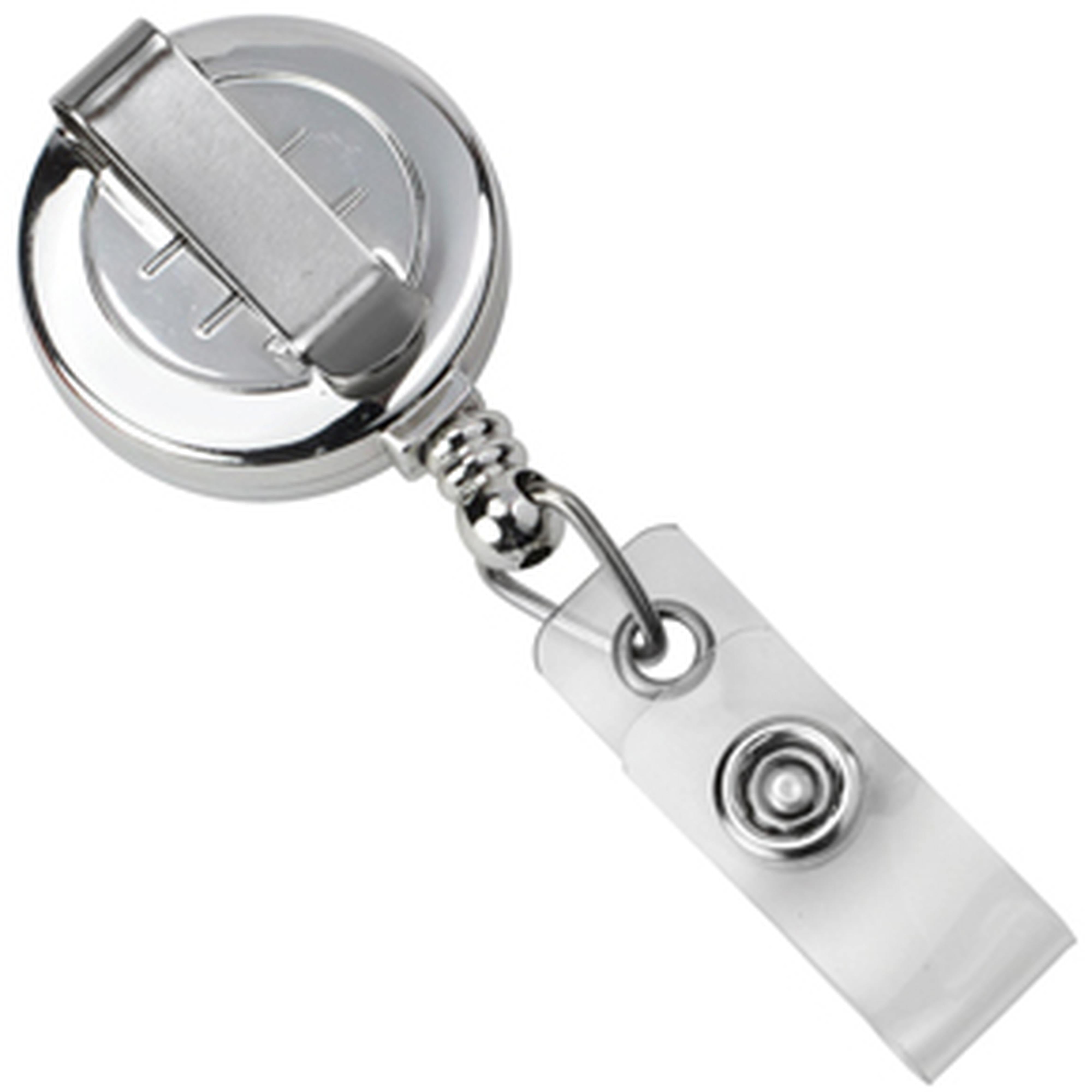 Round Chrome Retractable Badge Reel with Clear Vinyl Strap, Slide Clip
