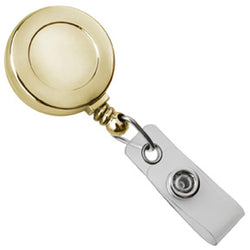 Gold Round Badge Reel with Strap and Slide Clip - IDenticard.com