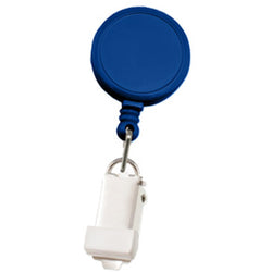 Royal Blue Round Badge Reel with Card Clamp and Slide Clip - IDenticard.com