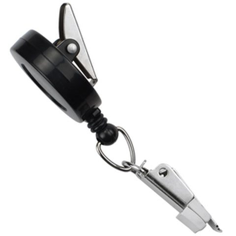 Black Round Badge Reel with Card Clamp and Swivel Clip