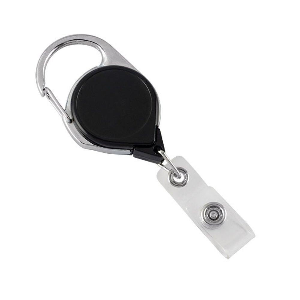 Carabiner Round Retractable Badge Reel with Clear Vinyl Strap (36 Cord) Black